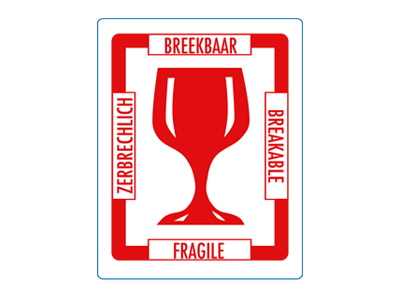 Waarschuwingsetiket bedrukt met een rood Glas: breekbaar, breakable, fragile & zerbrechlich 500/rol | Etikon
