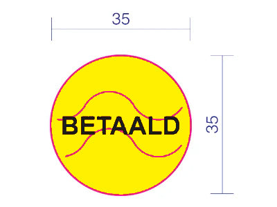 Betaald stickers geel dia 35mm met zekerheidsstans